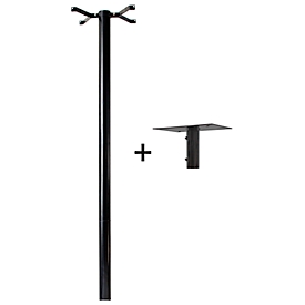 Rottner mailbox stand with Swiss-Mailbox adapter, for parcel mailboxes and &amp; US mailboxes, W 250 x D 155 x H 1430 mm, steel, black