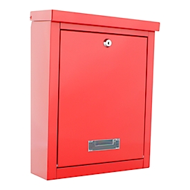 Rottner wall letter box Brighton, cylinder lock, viewing window &amp; name plate, W 310 x D 135 x H 400 mm, steel, red