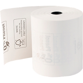 Rouleau thermique Exacompta 43818E, pour tous les systèmes de caisses thermiques, L 76 m x l 80 x Ø 72 mm, 1 épaisseur, sans phénol ni plastique, papier FSC®, blanc, 10 pièces
