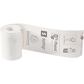 Rouleau thermique Exacompta SumUp® 40762E, pour terminaux de paiement par carte SumUp® avec imprimante, L 9 m x l 57 x Ø 30 mm, 1 couche, papier phénolique et certifié FSC®, blanc, 20 pièces