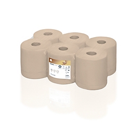 Rouleaux d'essuie-mains Satino PureSoft Centerfeed, 2 plis, avec gaufrage, L 150 m x l 200 mm, 100 % carton recyclé, beige doux, 6 x 428 feuilles