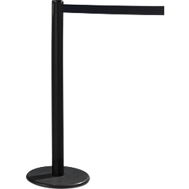 RS-GUIDESYSTEMS® Gurtpfosten GLA 28, inkl. Bodenteller Ø 330 mm & Gurtkassette 2,3 m Auszug, 1 Stück, Gurt schwarz