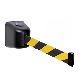 RS-Gurtpfosten GLW-480, Wandmontage im Innen-/Außenbereich, magnetisch, ausziehbar, selbstaufrollend, Gurtmaße L 8 m x B 50 mm, Gurtfarbe gelb/schwarz