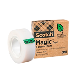 Ruban adhésif Scotch® Magic™, universel, déchirable à la main, compatible avec les dérouleurs de table Scotch®, adhésif 66 % végétal, L 30 m x l 19 mm, 1 rouleau