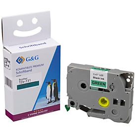 Ruban d'écriture G&amp;G, compatible avec Brother TZe-731, noir sur vert, autocollant, plastique, L 8 m x l 12 mm, 1 pièce