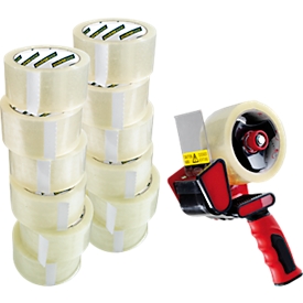 Ruban d'emballage - polypropylène - l. 50 mm x L 66 m - transparent - 12 rouleaux + 1 dérouleur gratuit - notre marque Schäfer Shop Select