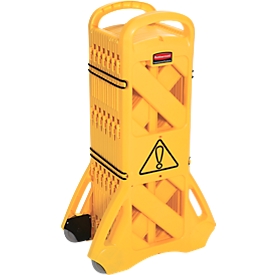 Rubbermaid Absperrsystem, mobil, ausziehbar auf 4 m, 16-gliedrig, mit 2 Laufrollen und 4 Sicherungsbändern, gelb