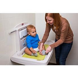 Rubbermaid® baby changing station, for horizontal wall mounting, antimicrobial, foldable, shelf, holder for up to 40 pads, PP, platinum