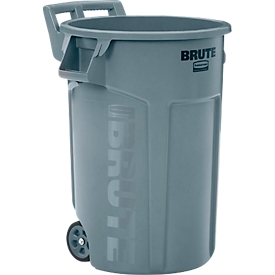 Rubbermaid waste garbage can Wheeled Brute®, with wheels and handle, capacity 167 liters, gray