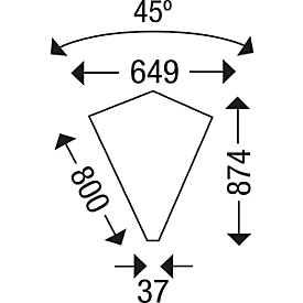 Rückseitenblende für Winkelplatte, B 800 x T 800 mm/ 45°, weißaluminium