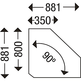 Rückseitenblende für Winkelplatte, B 800 x T 800 mm/ 90°, weißaluminium