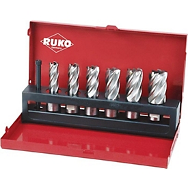 RUKO Jeu de carottes 7 pièces, Ø 12-22 mm, HSS, tige Weldon 19,05 mm, affûté CBN, profondeur de perçage 30 mm