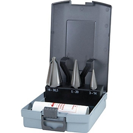 RUKO plaatschroefboorset HSS, 3-14/5-20/16-30,5 mm, 4-delig, incl. snijpasta, ABS kunststof koffer