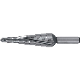 RUKO Stufenbohrer HSS, Ø 4-12 mm, Spiralnut, 9 Stufen, 2 Schneiden, Spitzenwinkel 118°, L 65 mm