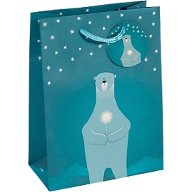 Sac cadeau Noël Sigel 'Polar Bear', 5 pièces, L 170 x H 230 mm, papier, pétrole
