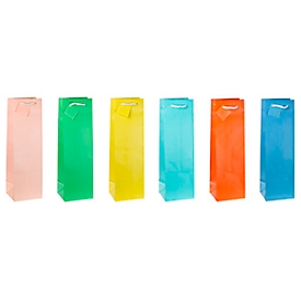 Sac cadeau pour bouteilles "couleurs tendance", avec cordon de transport et étiquette, L 100 x P 90 x H 330 mm, film PP, 12 pièces couleurs assorties