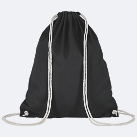 Sac de gym TEXXILLA, utilisable comme sac à dos, cordons de couleur naturelle, OEKO-TEX® STANDARD 100, L 380 x l 460 mm, coton, noir