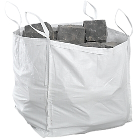 Sac pour conteneurs Big Bag, ouvert en haut, jusqu'à 1,5 t, 4 boucles de levage, 5 pièces, L 900 x P 900 x H 900 mm, blanc