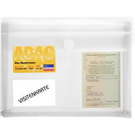 Sacoche pour documents d'immatriculation de véhicules FolderSys, A5, 3 pochettes, pli croisé, fermeture velcro, polypropylène transparent, 10 pcs.