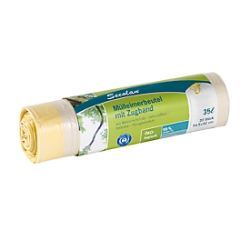 Sacs à poubelle écologiques Secolan®, avec cordon, 35 L, blanc, 20 p.