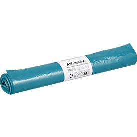 Sacs poubelle Deiss, 120 l, épaisseur 33 μ, LDPE recyclé, bleu, 10 pièces