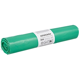 Sacs poubelle Deiss, 240 l, épaisseur 55 µ, LDPE, verts, lot de 5