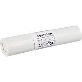 Sacs poubelle Deiss, 35 l, épaisseur 25 µ, LDPE, blancs, 20 pièces