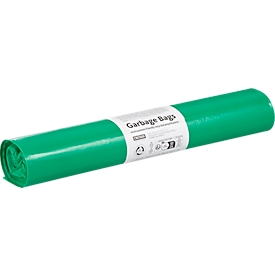 Sacs poubelle Deiss, 60 l, épaisseur 30 µ, LDPE recyclé, vert, 15 pièces