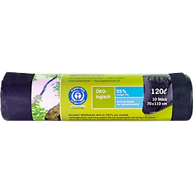 Sacs poubelle écologiques grande capacité en plastique COEX Secolan® - 120 L - 45 microns - gris - 10 p.