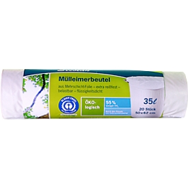 Sacs poubelle écologiques Secolan®, polyéthylène recyclé, 35 L, blanc, 20 p.