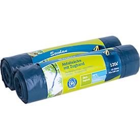 Sacs poubelle Secolan®, avec cordon, 120 litres, bleu, 10 p.
