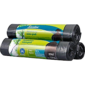 Sacs poubelle Secolan®- polyéthylène recyclé -  200 L - 45 microns - noir -  8 p.