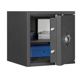 Safe Lyra 2, resistance grade 0 according to EN 1143-1, volume 31 l, door hinge right, double-bit lock with 2 keys, 1 shelf, incl. anchoring material, W 400 x D 420 x H 405 mm, graphite grey RAL 7024