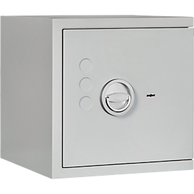 Safe Lyra 2, resistance grade I according to EN 1143-1, volume 31 l, door hinge right, double-bit lock with 2 keys, 1 shelf, incl. anchoring material, W 400 x D 420 x H 405 mm, light grey RAL 7035