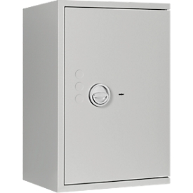 Safe Lyra 4, resistance grade 0 according to EN 1143-1, volume 84 l, door hinge right, double-bit lock with 2 keys, 2 shelves, incl. anchoring material, W 500 x D 420 x H 750 mm, light grey RAL 7035