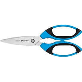 Safety scissors Martor SECUPLUS 565, ergonomic, wire notch and claws, special cut, L 218 x H 83 mm, stainless steel/GRP, blue-black