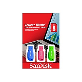 SanDisk Cruzer Blade 3x 32GB - 32 Go - USB Type-A - 2.0 - Sans capuchon - 2,5 g - Bleu - Vert - Rose