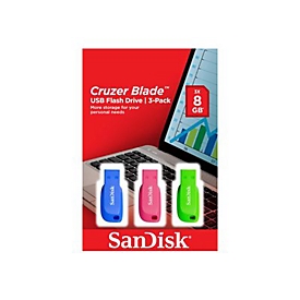 SanDisk Cruzer Blade - USB-Flash-Laufwerk - 32 GB - USB 2.0 - Blau, grün, pink (Packung mit 3)