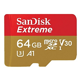 SanDisk Extreme - Flash-Speicherkarte (microSDXC-an-SD-Adapter inbegriffen) - 64 GB - A1 / Video Class V30 / UHS-I U3 - microSDXC UHS-I