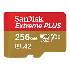SanDisk Extreme PLUS - Flash-Speicherkarte (microSDXC-an-SD-Adapter inbegriffen) - 256 GB - A2 / Video Class V30 / UHS-I U3 / Class10 - microSDXC UHS-I