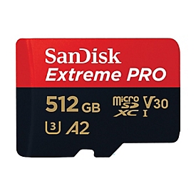 SanDisk Extreme Pro - Flash-Speicherkarte (microSDXC-an-SD-Adapter inbegriffen) - 512 GB - A2 / Video Class V30 / UHS-I U3 / Class10 - microSDXC UHS-I