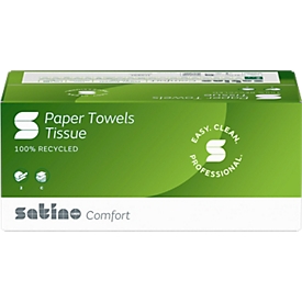 Satino Comfort gevouwen handdoeken, 2-laags, C-vouw, L 320 x B 250 mm, 100 % gerecycled papier, helder wit, 3072 vellen