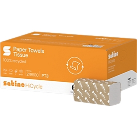 Satino Falthandtücher Comfort, 2-lagig, V-Falzung, mit Prägung, L 230 x B 250 mm, 100 % Recycling-Papier, hochweiß, 3200 Blatt