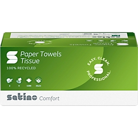 Satino Falthandtücher Comfort, 2-lagig, V-Falzung, mit Prägung, L 230 x B 250 mm, 100 % Recycling-Papier, hochweiß, 3200 Blatt