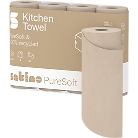 Satino keukenrollen PureSoft, 3-laags, met reliëf, L 14 m x B 220 mm, 100 % gerecycled karton, zacht beige, 4 x 64 vellen