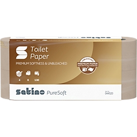 Satino PureSoft toiletpapier, 4-laags, met reliëf, L 18 m x B 94 mm, 100 % gerecycled karton, zacht beige, 8 x 130 vellen