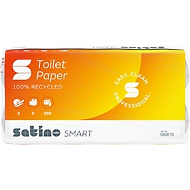 Satino Toilettenpapier Smart, 2-lagig, mit Prägung, L 27,5 m x B 94 mm, Recycling-Papier, weiß, 8 x 250 Blatt