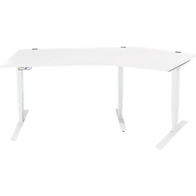 Schäfer Shop Bureau d'angle Genius AERO FLEX, réglage électrique de la hauteur, angle de 135° à droite, L 2165 mm, blanc/blanc + panneau de mémoire