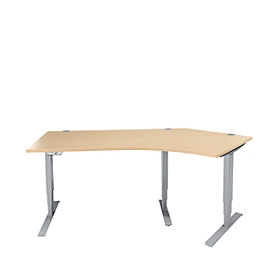 Schäfer Shop Bureau d'angle Genius AERO FLEX, réglage électrique de la hauteur, angle de 135° à droite, L 2165 mm, érable/blanc alu + panneau de mémoire