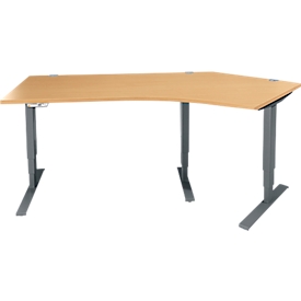 Schäfer Shop Bureau d'angle Genius AERO FLEX, réglage électrique de la hauteur, angle de 135° à droite, L 2165 mm, hêtre/anthracite + Memorypanel